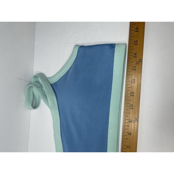 Blue Two Tone one shoulder bikini top Women's Large Ribbed Swim Suit - Picture 5 of 6